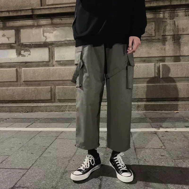 

2020 Spring INS Capri Straight-Cut Bib Overall Men's Trend Loose-Fit Wide-Leg Students Casual Versatile BF Athletic Pants