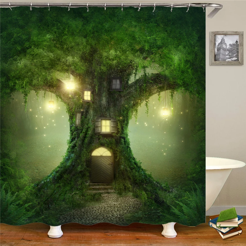 Plant environmental protection shower curtain polyester cloth printing landscape shower curtain for home decoration