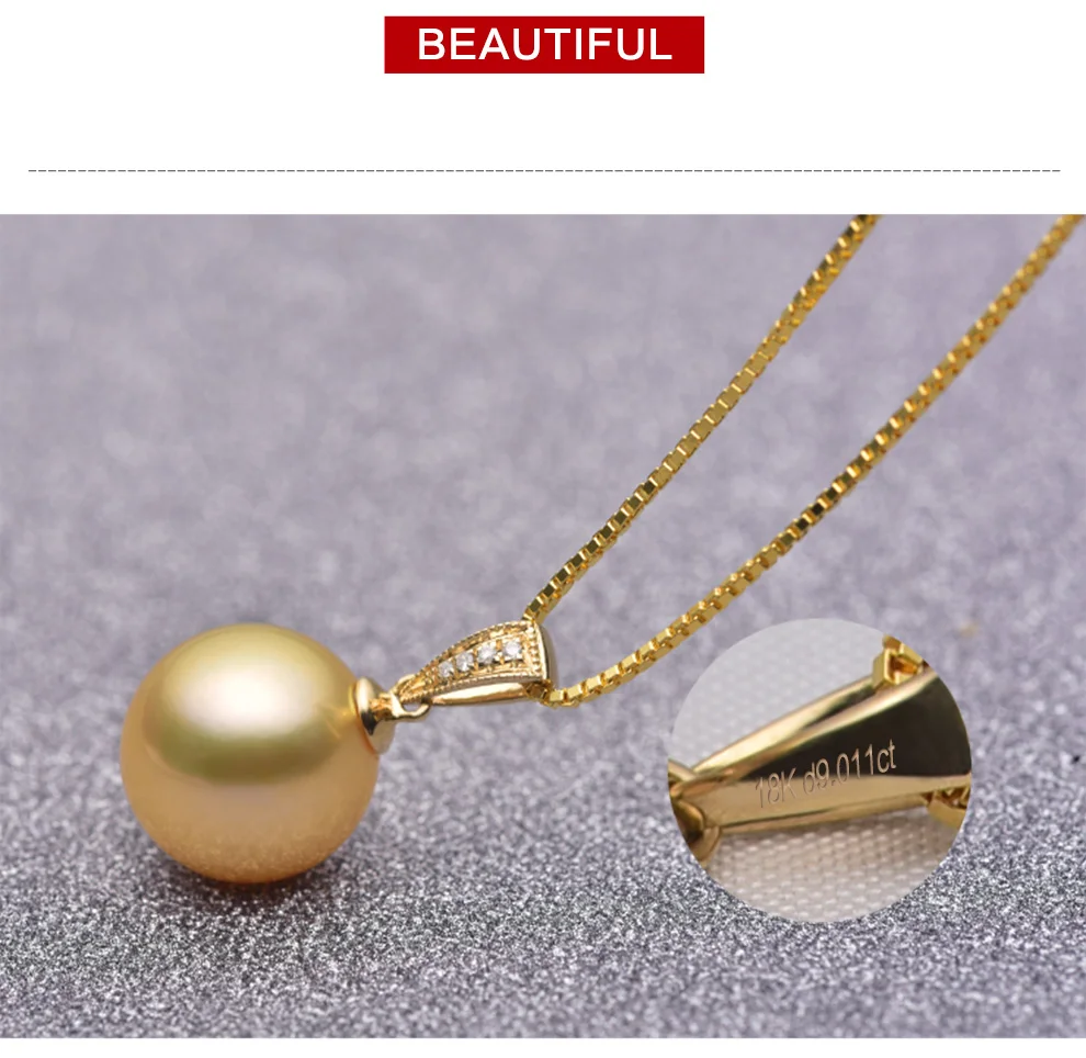 [YS] роскошное 18K ТВЕРДОЕ ЗОЛОТО с бриллиантовым кулоном натуральный 9-11 мм жемчужина Южных морей кулон ожерелье