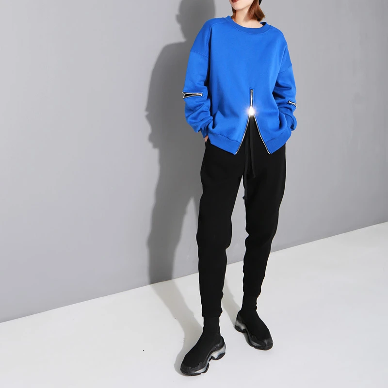 Tanie TWOTWINSTYLE Patchwork zamki bluzy dla kobiet O Neck latarnia z długim rękawem jesień pluszowa bluza kobiety odzież 2019 nowy