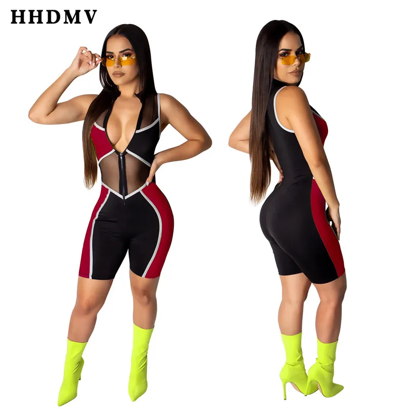 HHDMV SMR9328 летние женские Новые Горячие Продажи Модные без рукавов молнии выдалбливают Локомотив Стиль плотный комбинезон короткие брюки