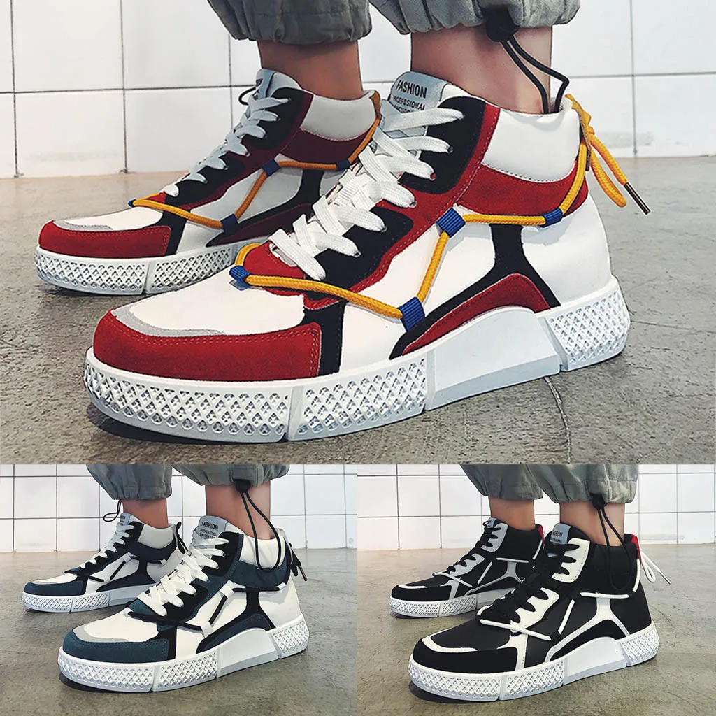 SAGACEFashion Men's Hip Hop Street Dance Shoes White High Top Chunky Sneakers Autumn Summer Casual Unisex Shoes Zapatos Hombre