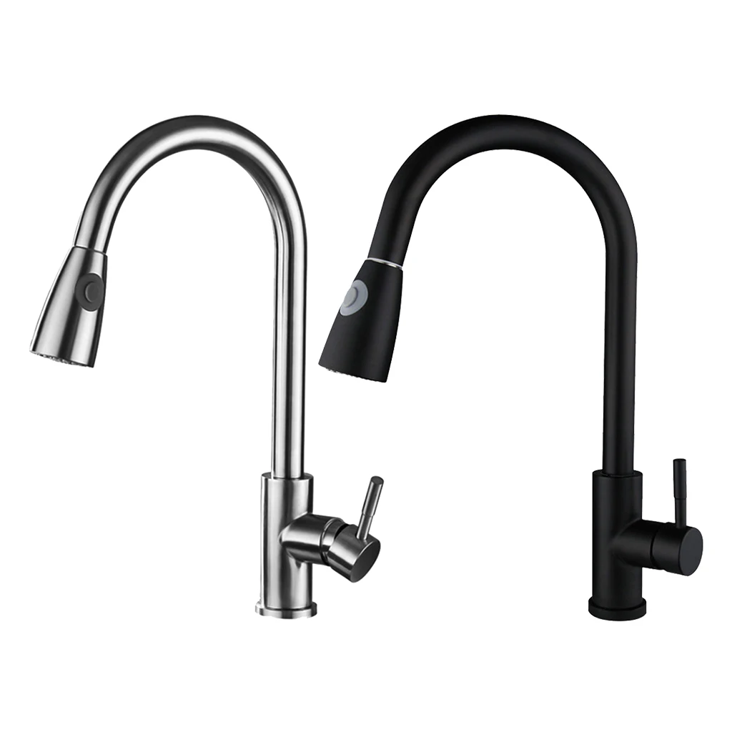 

Brushed Pull Out Kitchen Faucets Single Level Steel Tap Water-saving Tools