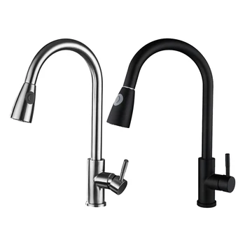

Brushed Pull Out Kitchen Faucets Single Level Steel Tap Water-saving Tools