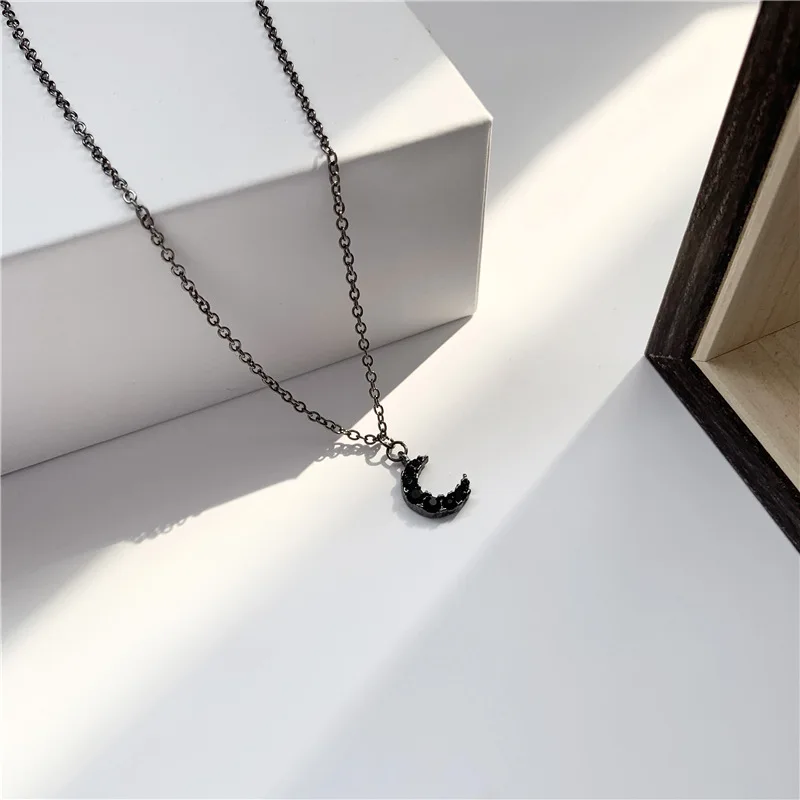 Готика простой стиль цветочный принт черной луны Кулон ожерелье в Корейском