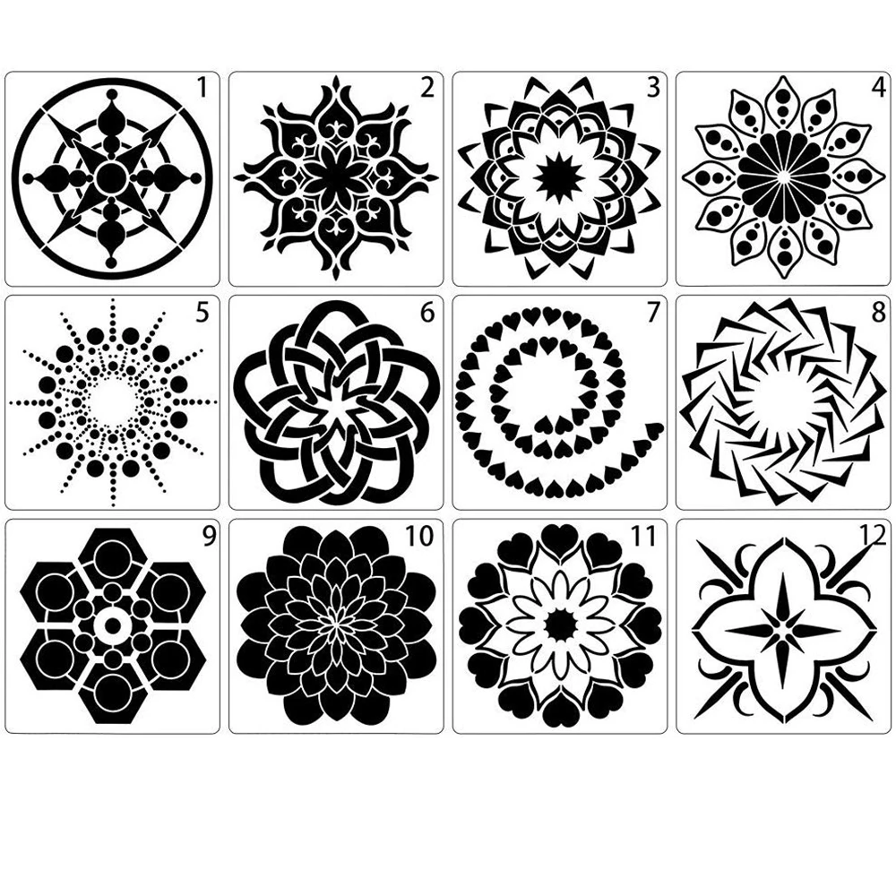 mandala dotting stencil 12 template different pattern mandala drawing template for diy painting airbrush canvas wood furniture stencils aliexpress