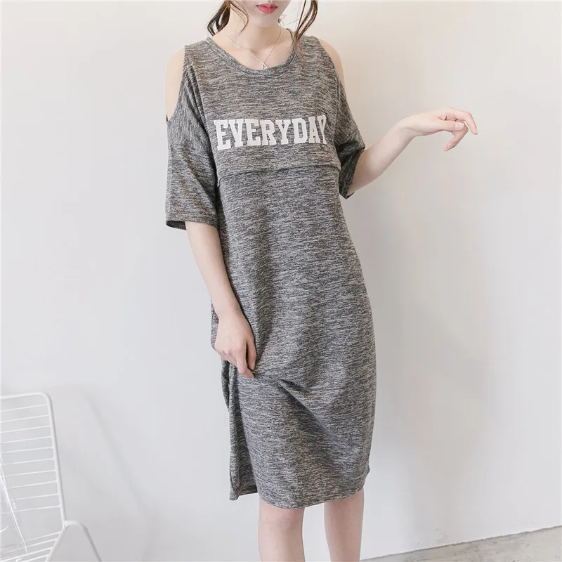 

8872 Maternity Clothes Nursing Clothing Nursing Summer Wear Pure Cotton Long Short-sleeve Dress Nursing Clothes Long Skirts