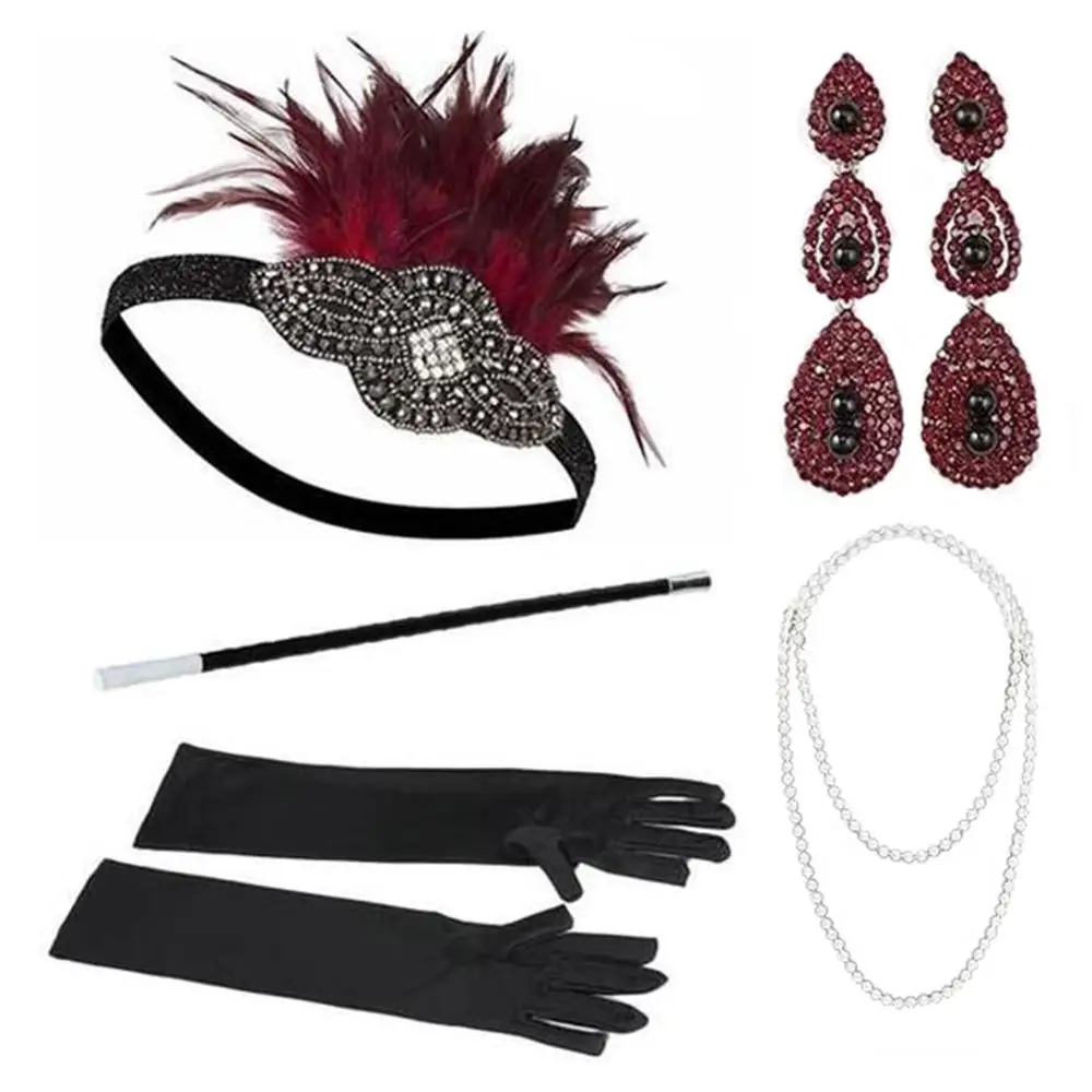 

5 PCS Set 1920s Charleston Flapper Girls Fancy Dress Accessories Ladies Cosplay 20s Theme Charleston Banquet Party Prop