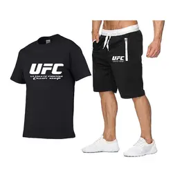 2019 Мужская футболка, повседневная одежда для фитнеса, однотонные мужские футболки + шорты, комплекты из двух предметов, летняя мужская