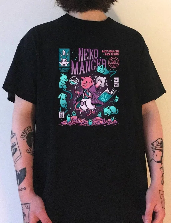 Neko Mancer футболка унисекс Милая Эстетическая гранж черная футболка сатантическая готическая одежда ведьма рубашка