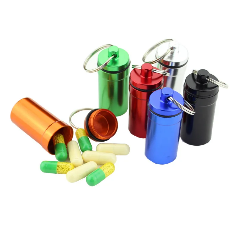 

Mini Outdoor Travel Portable Bottles Waterproof Pill Box Key rings Metal Keychain Storage Sealed Medicine Bottle Key chain