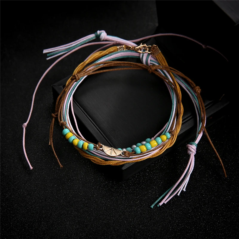 Регулируемый Boho лодыжки браслеты Набор плетеная веревка Гавайские ножные браслеты ювелирные подарки для женщин девушек-подростков