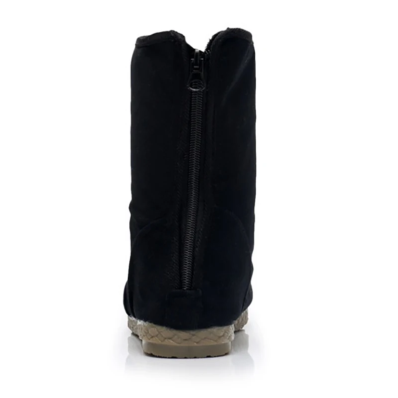 Retro Handmade Kungfu Boots for Men and Women, Black Canvas Shoes with Zipper, Foot Warmer, High Top, Cosplay, Winter