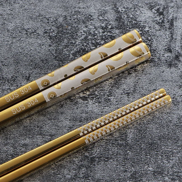 Нержавеющая сталь Chop палочки Анти-прокатки Роскошная лазерная гравировка корейские палочки для еды SUS китайская палочка для еды Палочки Посуда