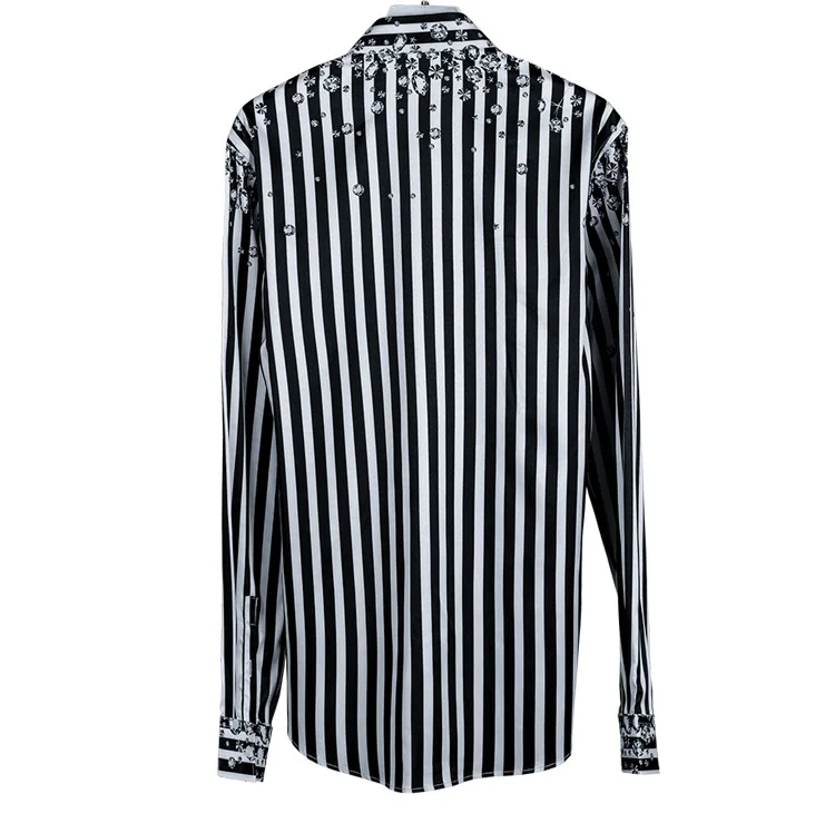Роскошный алмаз Рубашка в полоску Для мужчин Chemise Homme бренда Slim Fit Для мужчин s Повседневное на пуговицах одежда рубашки для мальчиков на свадьбу рубашка-смокинг человек