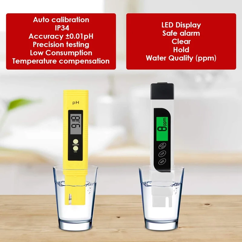 Тестер качества воды 2 в 1 Набор, PH& TDS тестер воды, 0-9990 PPM, EC и измерение температуры