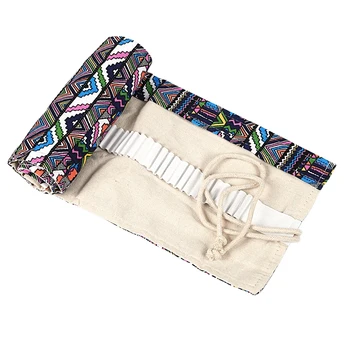 

School Canvas Roll Pouch Pen Storage pecncil box 72 Holes National style