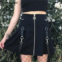 Клетчатая женская готическая юбка, летняя сексуальная женская юбка на молнии спереди, сексуальная женская черная красная женская мини-юбка в готическом стиле, клубная одежда