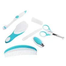 Hot-7PCS/Baby Grooming Care Manicure Set Baby Healthcare Special Nail Clippers Comb Emery Hairbrush tool Newborn Safety Care(blu