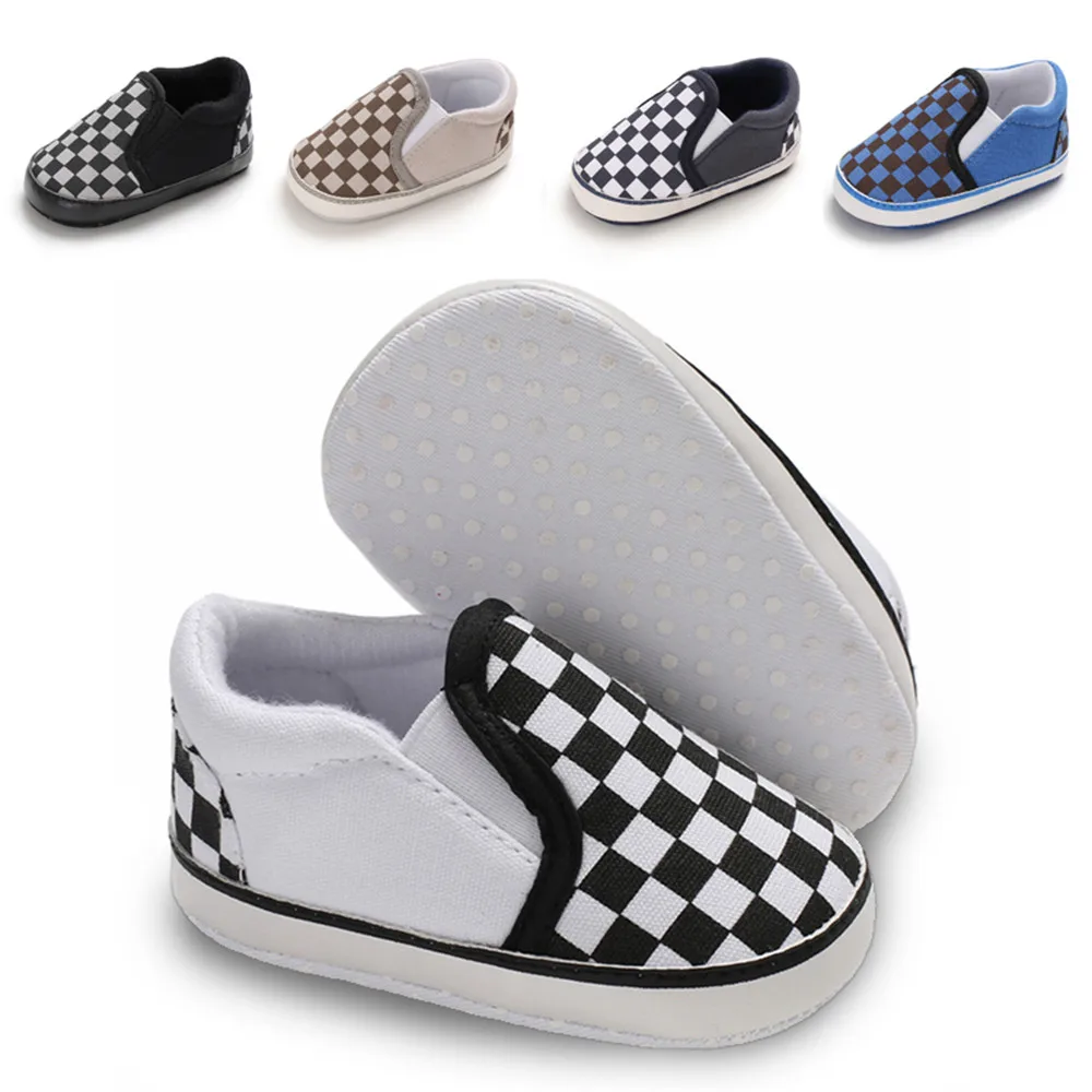 

2019 Baby Shoes Newborn Girl Boy 5color Breathable Canvas Gingham Outdoor casual shoes Soft Sole First Walkers Infant Crib Shoes