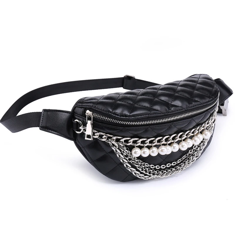 

Pearl Chains Waist Packs Thread Design Waist Bags Luxury Women Bags New Fashion Leather Bags Brand Female Bag WLHB1746