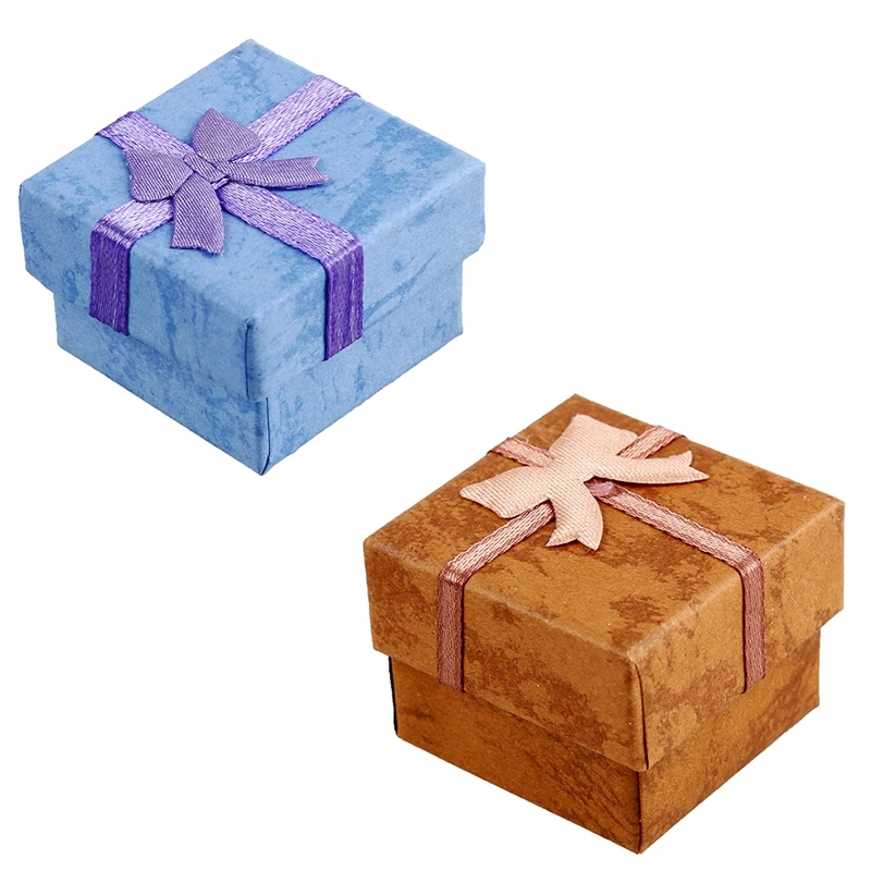

48 Pcs Ring Earring Jewelry Display Gift Box Bowknot Square Case, 24 Pcs Purple & 24 Pcs Brown
