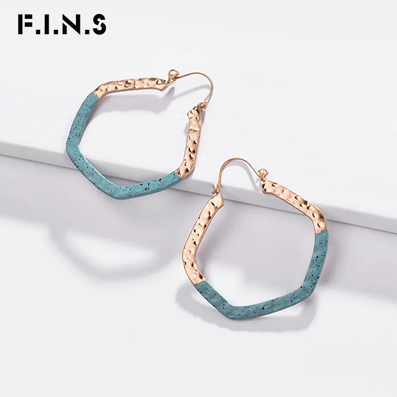 

F.I.N.S Geometric Painting Big Dangle Earrings Gold Color Metal Earrings for Women Concave Alloy Drop Earrings Fashion Jewelry