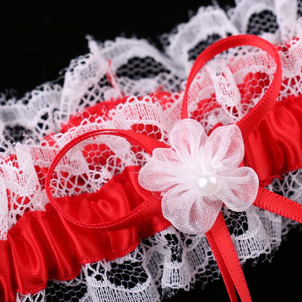 2Pcs Rustic Bridal Wedding Garter Floral Stretch Bridal Lace Satin Bowknot Thigh Ring Soft Socks Hen Party Lace Pearls Garter
