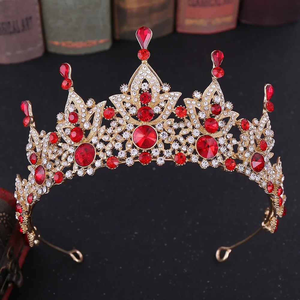 Gold Red KMVEXO Винтаж барокко Черный Кристалл Стразы свадебная диадема головной убор бронзовые тиары и короны свадебные украшения для волос аксессуары - Окраска металла: Gold Red