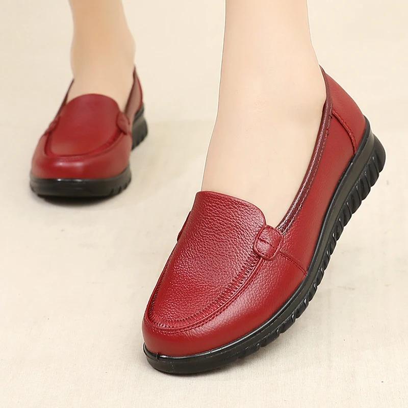 2024 spring autumn fashion genuine leather women flats shoes female casual soft bottom slip on work shoes ladies flat shoes