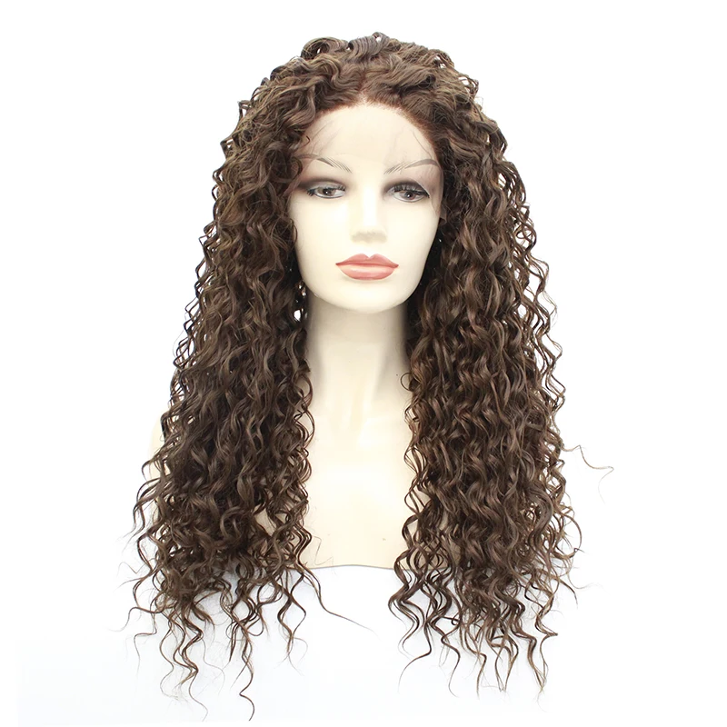 Длинные светлые кудрявые синтетические парики для черных женщин Andromeda мягкие пушистые большие кудри волосы Свободные кудрявые афро-американские кружевные передние - Цвет: brown color