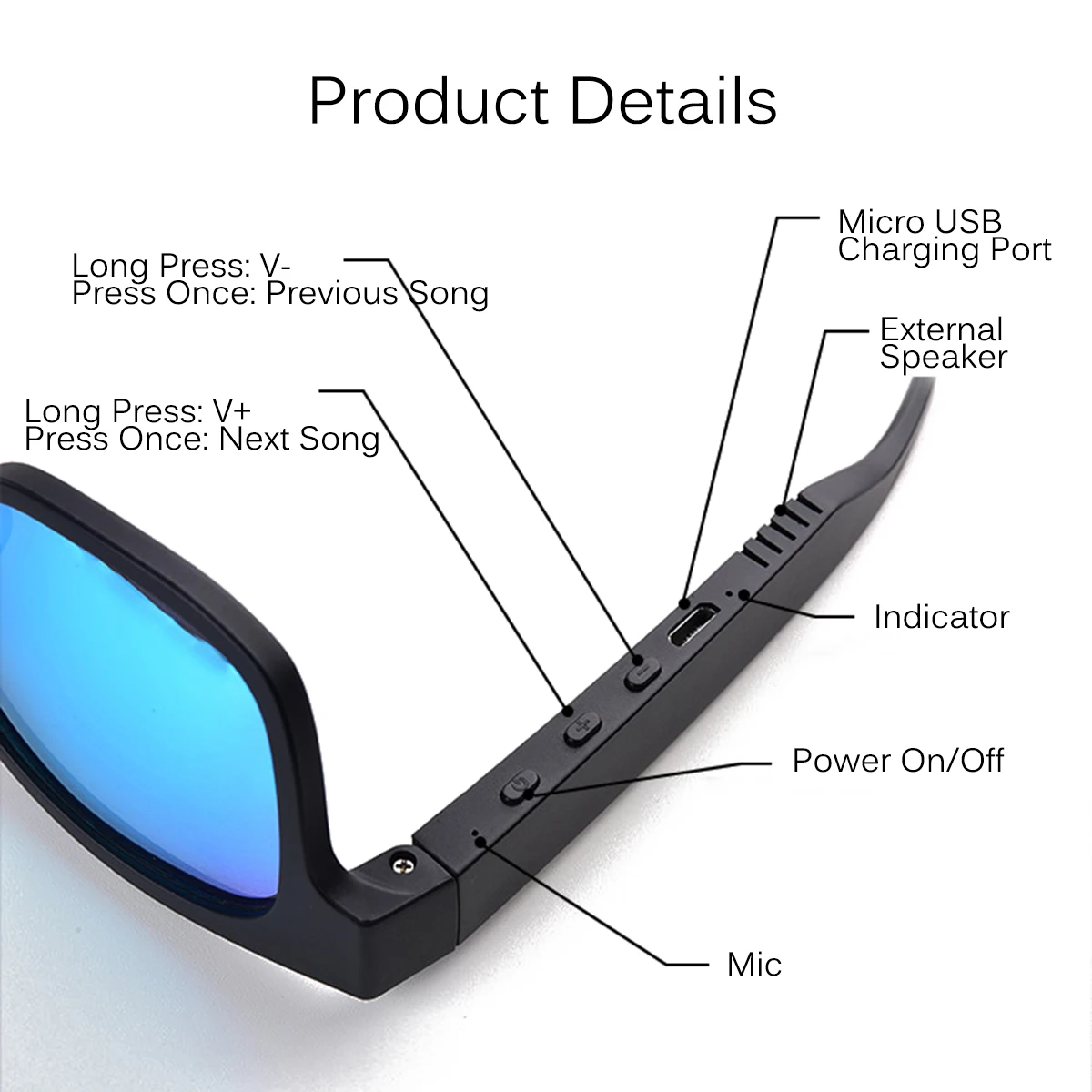  3IN1 bluetooth 5.0 Smart Sports Headphone Sunglasses Wireless Stereo Audio Sunglasses IPX7 Headset  - 4000385310215