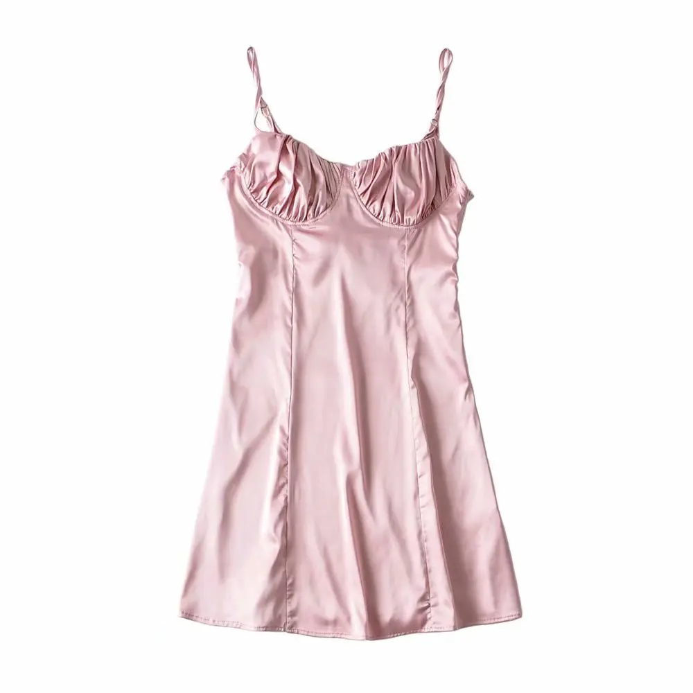 116 pink A21 Bazaleas, винтажное шелковое женское мини-платье на тонких бретелях, модное, с рюшами, розовое, атласное, женское платье, сексуальное, с открытой спиной, крест, vestidos - Цвет: 116 pink A21