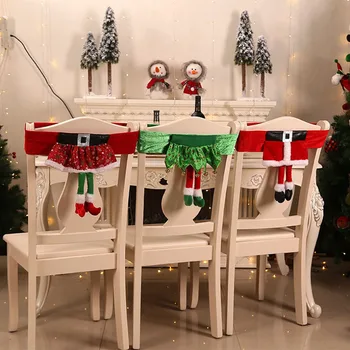 

Christmas Chair Covers Set of 3 Santa Claus Elf Xmas Chair Covers Dining Room Xmas Holiday Party Decor Red Green