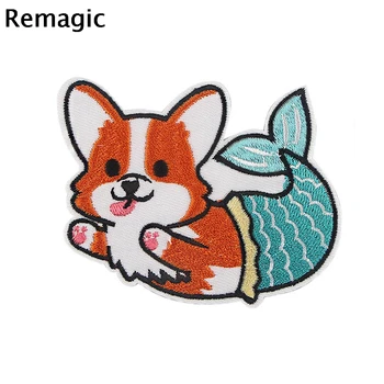 

20pcs Corgi mermaid Tv Show Patches Embroidered Applique Iron On Clothes Design DIY Sew On Badge Backpack decorations