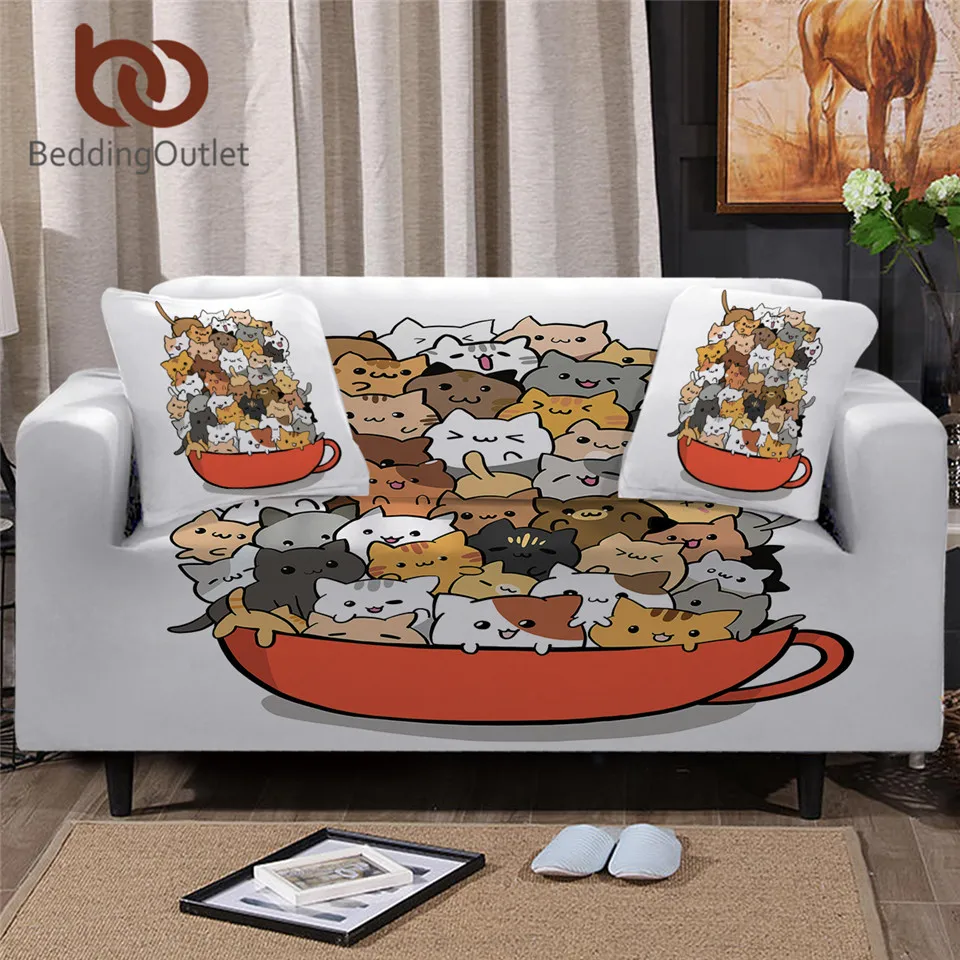 Beddingoutlet Teacup Cat Corner Sofa Cover Cartoon Couch Cover Cute