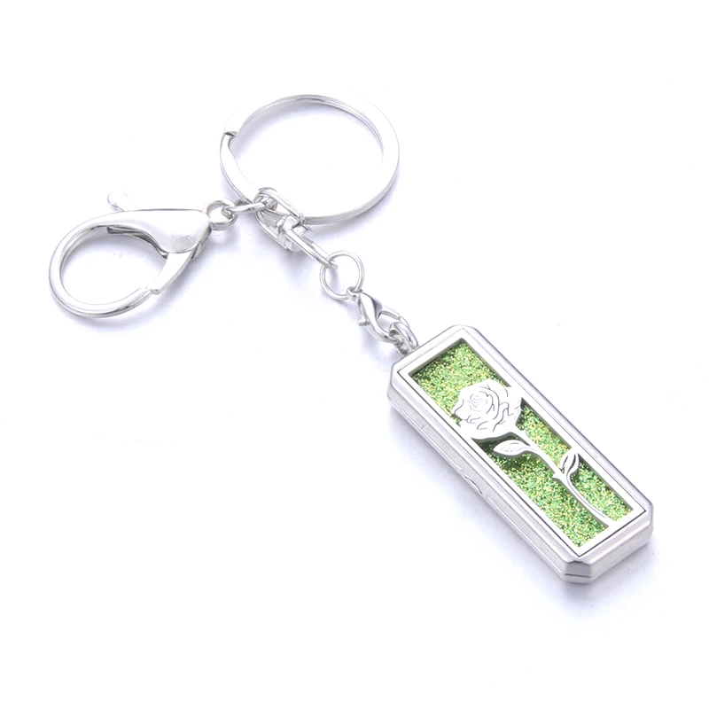 

Rose Creative Rectangular Aromatherapy Essential Oil Diffuser Keychain Pendant Perfume Aroma Key Chain Locket Send Couple Gift