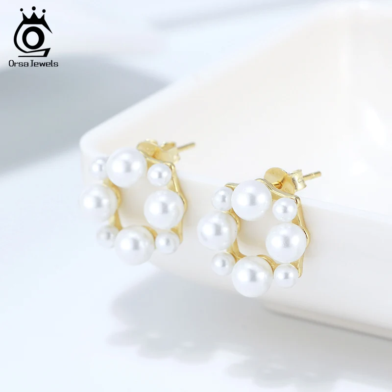 ORSA JEWELS S925 серьги-гвоздики в виде цветка с искусственным жемчугом новые серьги из стерлингового серебра с жемчугом женские изысканные ювелирные изделия SE212
