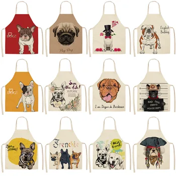 

Kids Men Women Home Cleaning Tools Kitchen Apron Funny Cartoon Dog Print Sleeveless Cotton Linen Aprons