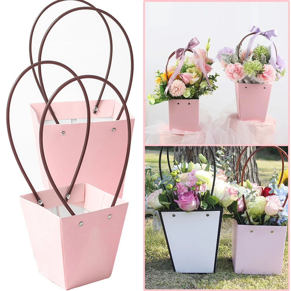 BOUNONT 6pcs Flower Bags for Bouquets,Flower Paper Gift Box Flower Boxes  for Arrangements,Flower Box with Handle Gift Case for