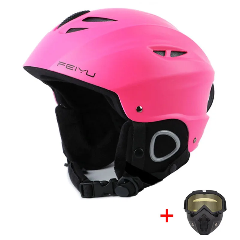 Термальный дышащий Лыжный шлем с очками и маской зимний ветрозащитный Сноуборд Лыжный шлем открытый скейтборд шлем для езды на снегоходе - Цвет: Pink Yellow