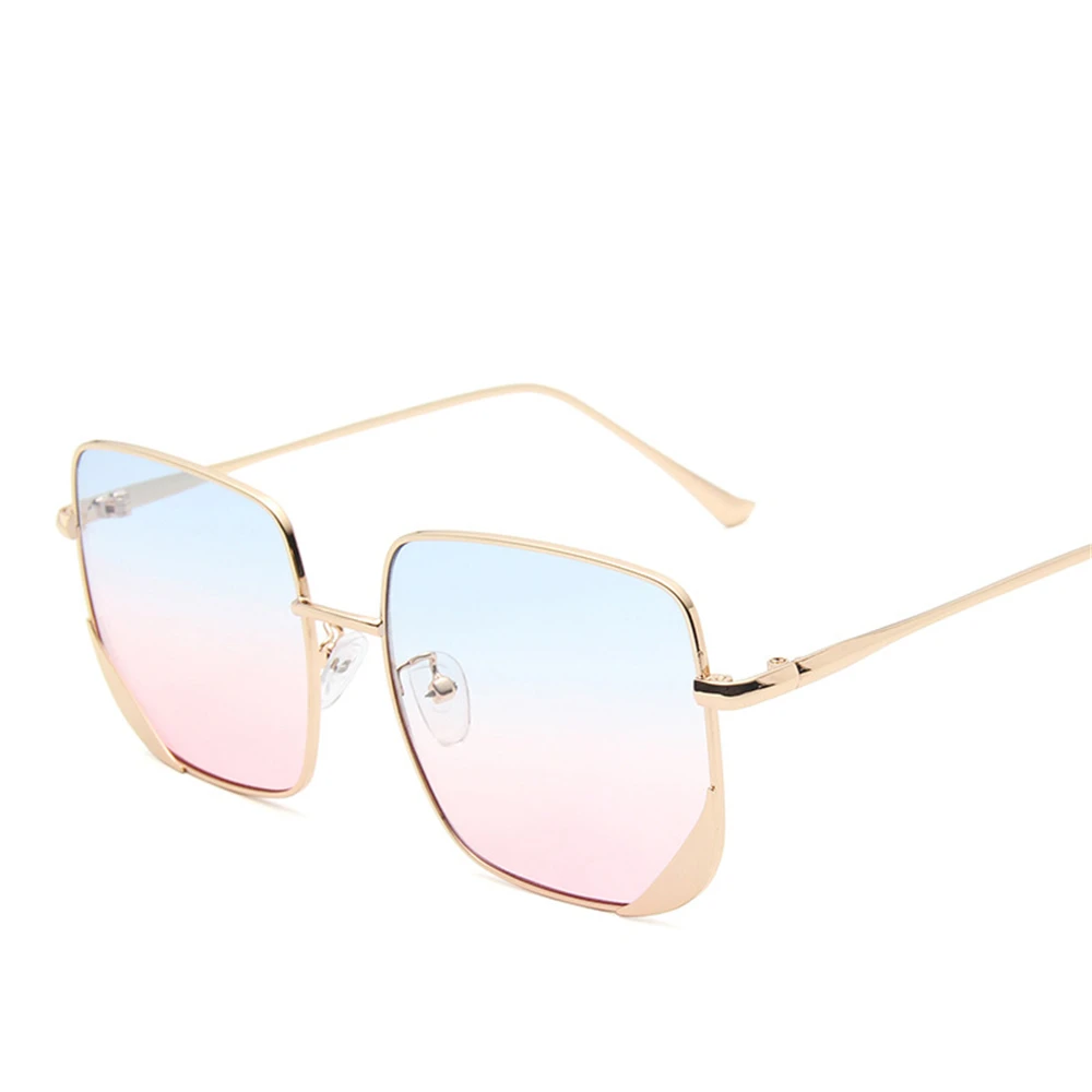 Blue and pink Модные солнцезащитные очки для женщин с большим лицом, тонкие солнцезащитные очки, металлические классические корейские очки в коробке - Цвет линз: Blue and pink
