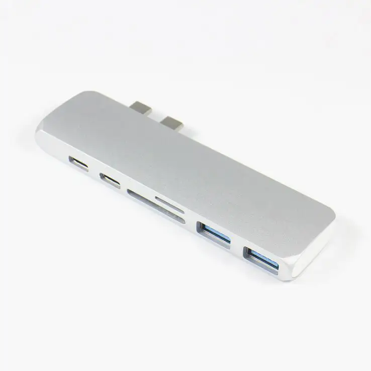 Серебристый 7в1 USB-C концентратор двойной тип-c многопортовый кардридер адаптер 4K HDMI для MacBook Pro BBY - Цвет: Серебристый