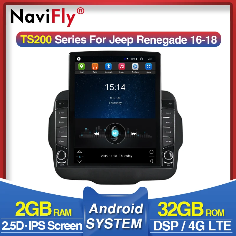 NaviFly Tesla экран HD 1024*768 Android система для Jeep Renegade 2016-2018 Автомобильный мультимедийный
