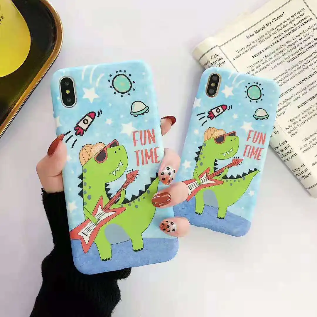 

Cute Cartoon Music Guitarist Dinosaur Phone Case For iPhone XR XS Max 6 6S 7 8 Plus X Soft Silicone Cool Back Cover Cases Coque