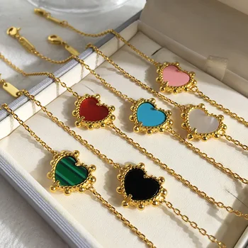 

OL Style Fashion Charm Chains Bangle Bracelets Bead Side Style Black White Green Red Blue Pink Shell Heart Bracelet for Women