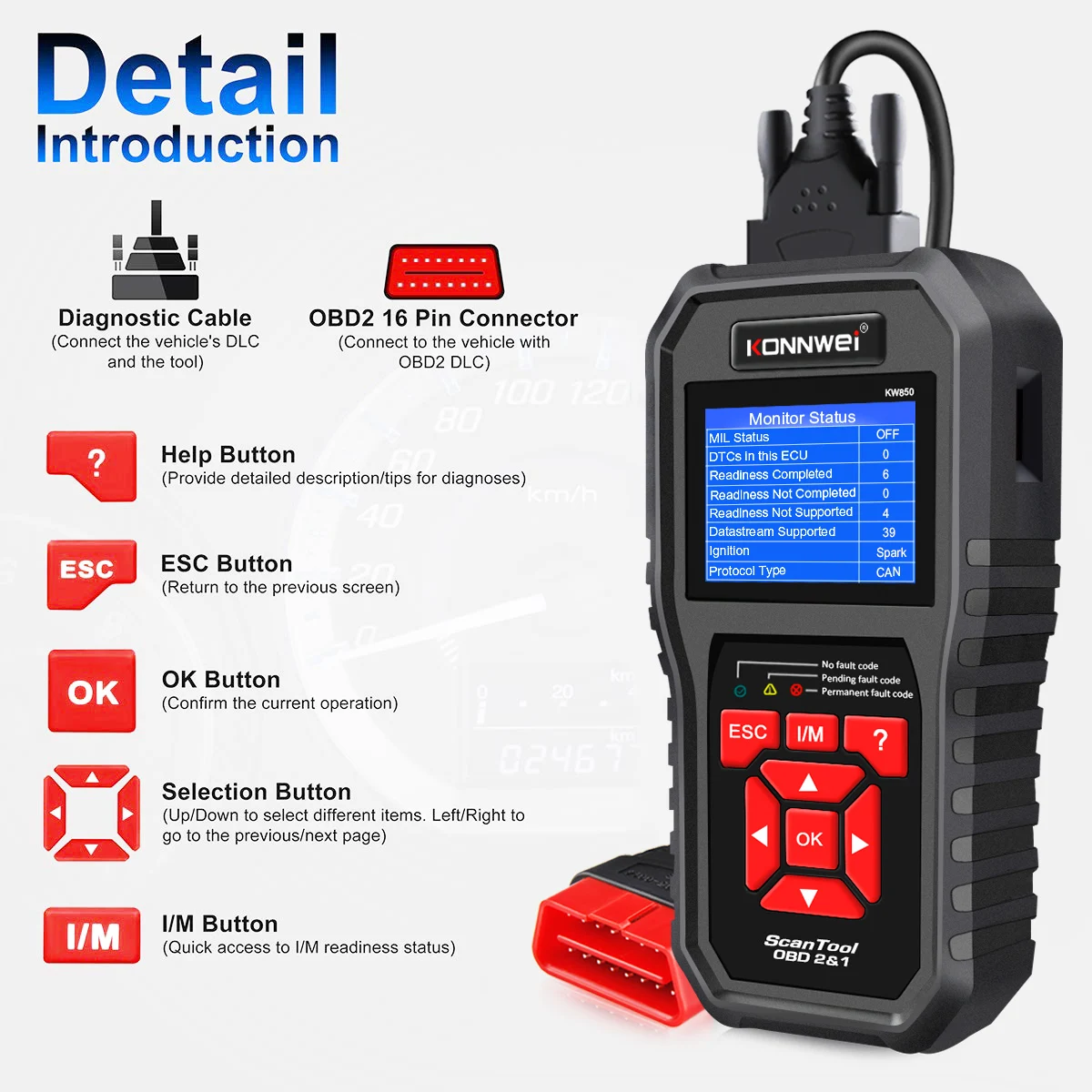 small car inspection equipment KONNWEI KW850 OBD2 Car Diagnostic Scanner Tools OBD 2 Auto Diagnostic Tool Check Engine Automotive Car Scanner Code Reader Black automotive battery charger