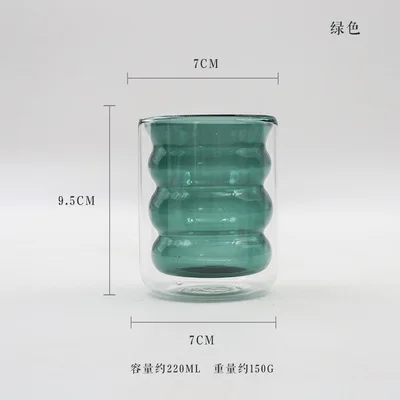 green 7 см двойное стекло ins термостойкая цветная кофейная чашка молоко творческая чашка для чая чашка для сока напиток чашка-220 мл - Цвет: green