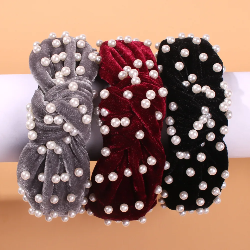 10pcs/lot european style woman fashion pearl handband Knotted Hair Loop Women Hairband Girls Hair Accessories
