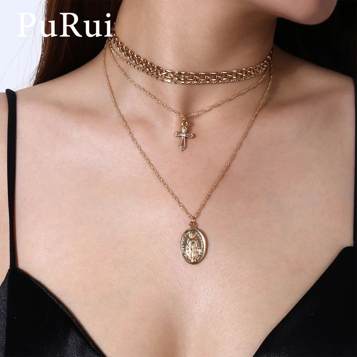 PuRui Многослойные Крест Подвеска, ожерелье короткое колье Цепочки и ожерелья персонализированные цепочка с кулоном, Цепочки и ожерелья для Для женщин Модные украшения